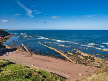 Scremerston yakınlarındaki Northumberland kıyısındaki kayalık silindirler, Alston oluşumunun bir parçası olan Berwick-upon-Tweed 'in güneyi - kireç taşı, kum taşı, siltstone ve çamur taşı.