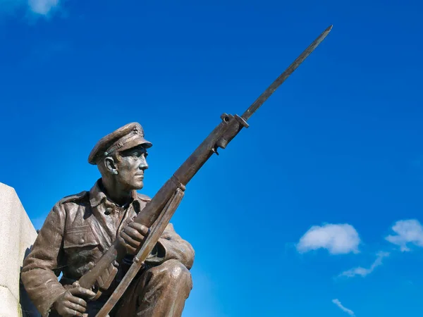 Figura Bronce Soldado Con Rifle Bayoneta Adjunta Desde Monumento Guerra — Foto de Stock