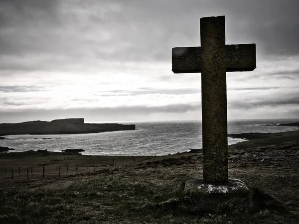 Stone Cross 1927 Stenness Erected Commissioners Northern Lighthouses Mark Spot — 스톡 사진