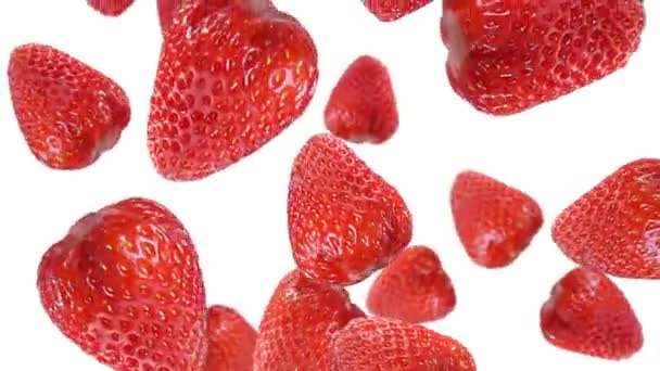 Falling fresh strawberry in the studio — Stock Video