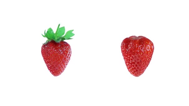 Dos fresas aisladas en blanco — Vídeo de stock
