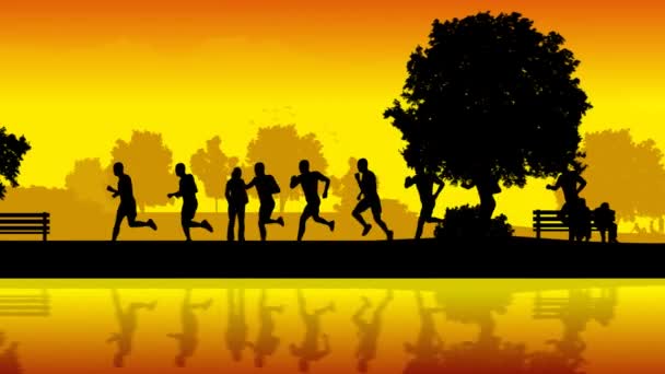 Silhouettes of running people — Stock Video