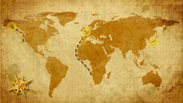 Карта Ретро-путешественника с компасом — стоковое видео