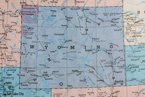 Alte Alte Landkarte Einer Wand Montiert Die Den Bundesstaat Wyoming — Stockfoto