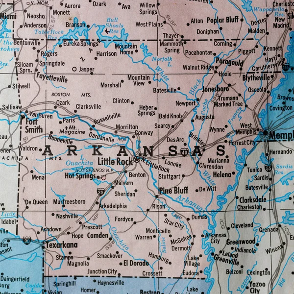 Alte Alte Landkarte Einer Wand Montiert Die Den Bundesstaat Arkansas — Stockfoto
