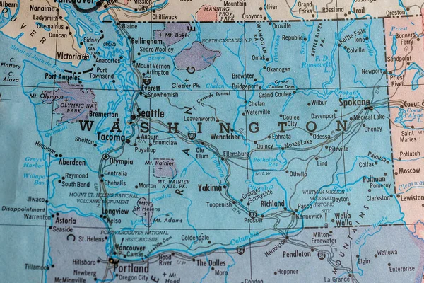 Alte Alte Landkarte Einer Wand Montiert Die Den Bundesstaat Washington — Stockfoto