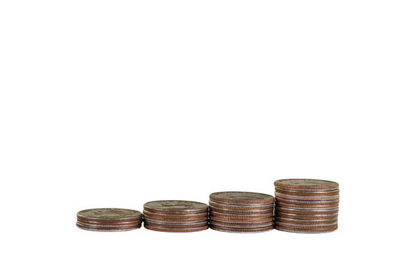 Side View Stacks Quarters Isolated White Background — Stock Photo, Image