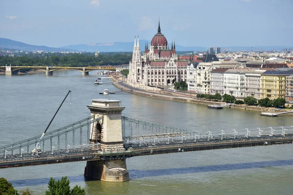 Hängbron Budapest City Ungern — Stockfoto