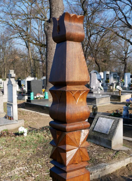 Wooden Tombstone Public Cemetery — Stock Photo, Image