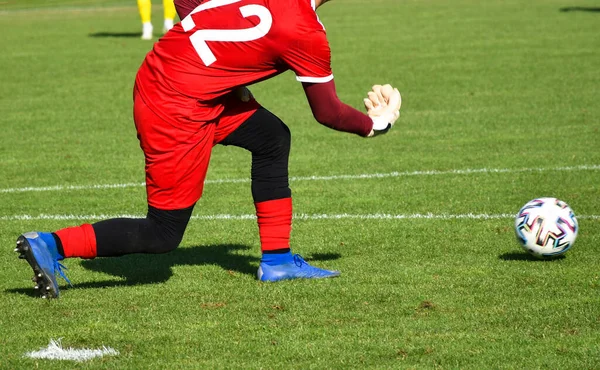 Goalkeeper Ball Soccer Field — Stock Photo, Image