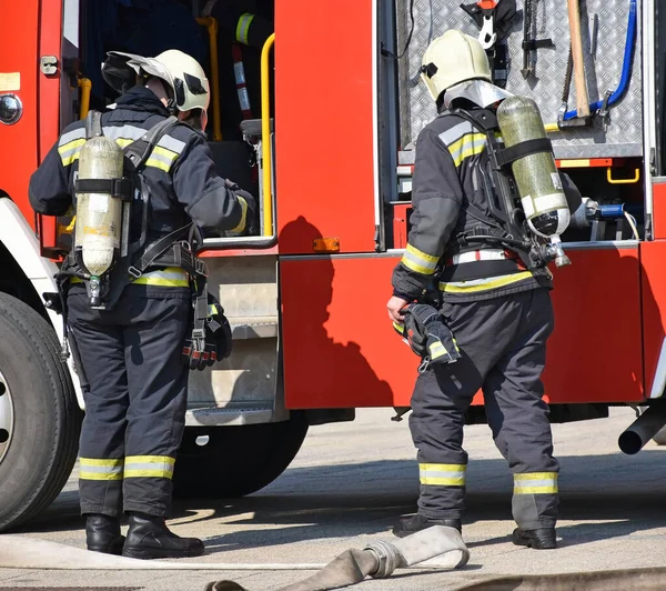 Firefighter at work in the city street