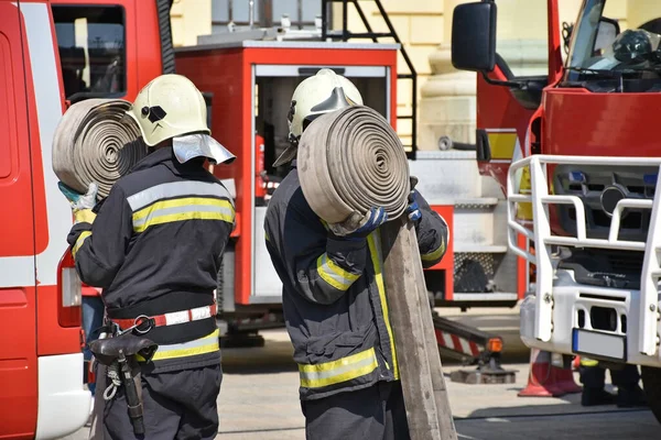 Firefighter at work in the city street