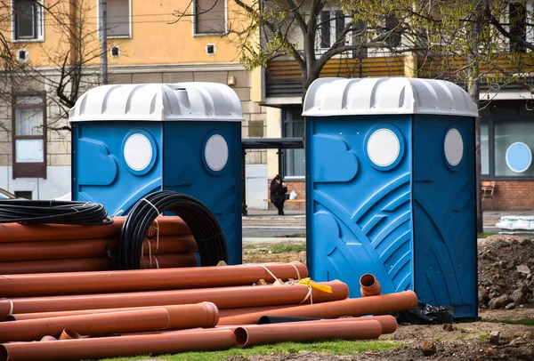 Tragbare Toiletten Auf Der Baustelle — Stockfoto