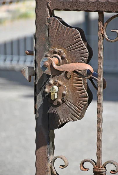 Old Metal Wrought Iron Door Gate — Stockfoto