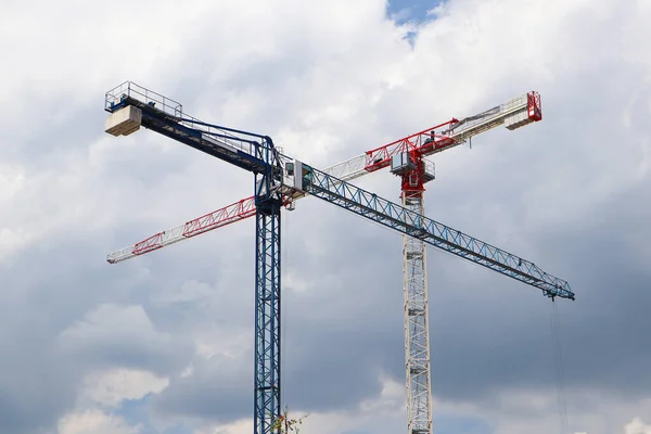 Grues Tour Sur Chantier Construction — Photo