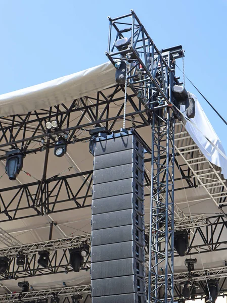 Speakers and lights of the stage before concert