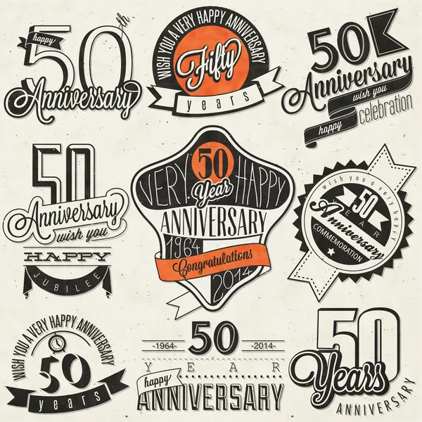 Collezione 50 anniversario in stile vintage . — Vettoriale Stock