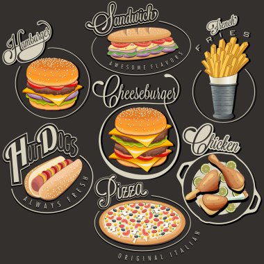 Retro vintage tarzı fast food tasarımları.