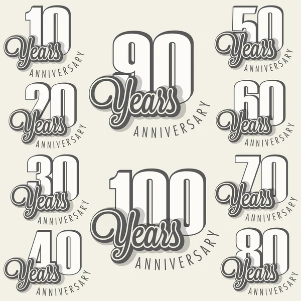 Anniversary sign collection and cards design in retro style. — Stock Vector