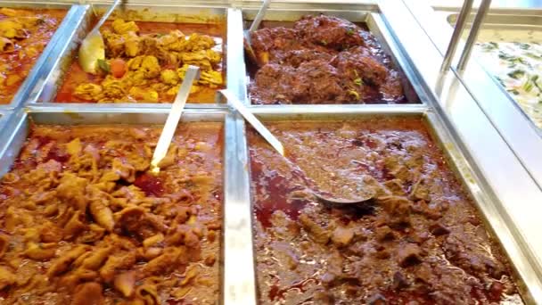 Variedade Pratos Picantes Para Nasi Kandar Arroz Kandar Penang Malásia — Vídeo de Stock