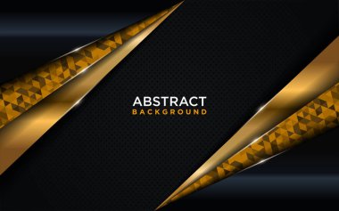 Modern Karanlık Arkaplan Tasarımı, Shinny Golden ve Polygon Element ile birleştirildi. Grafik Tasarım Elementi.