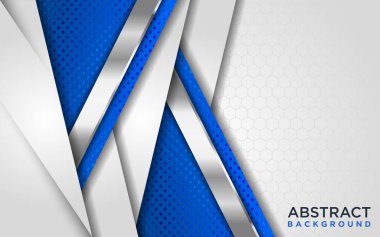 Üç boyutlu üst üste bindirme efektli modern beyaz ve mavi arkaplan. Grafik Tasarım Elementi.