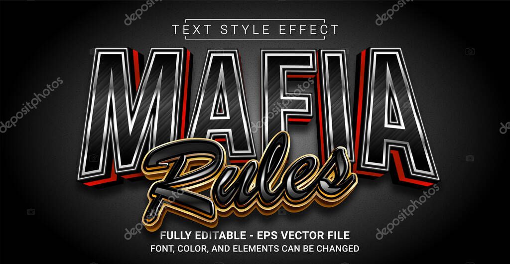Mafia Rules Text Style Effect. Editable Graphic Text Template.