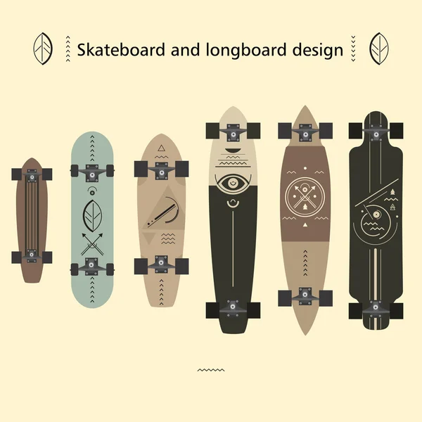 Diseño de monopatín y longboard Ilustraciones De Stock Sin Royalties Gratis