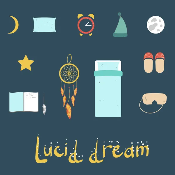 Set of icons on a theme of lucid dream — Stock Vector