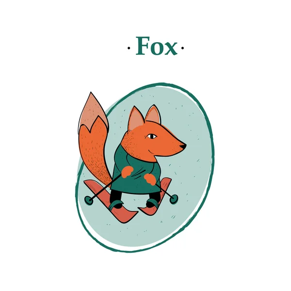 Fox skiing — Stock Vector