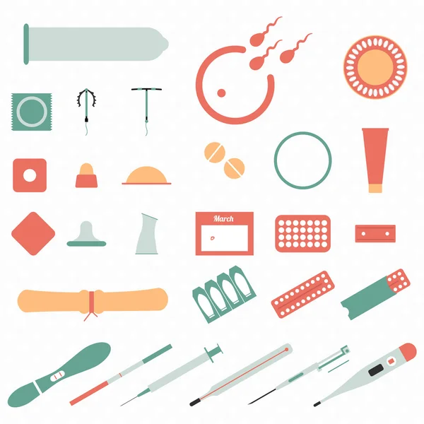 All modern types and contraception methods. Icons. — Stock Vector