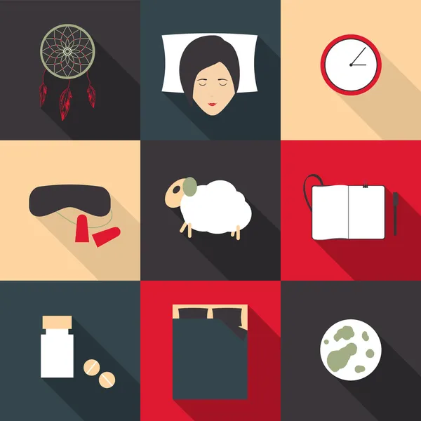 Set of colored icons on a theme of deep sleep in a flat style — Stock Vector