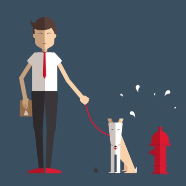 genç adam bir köpek yürüyüş. 