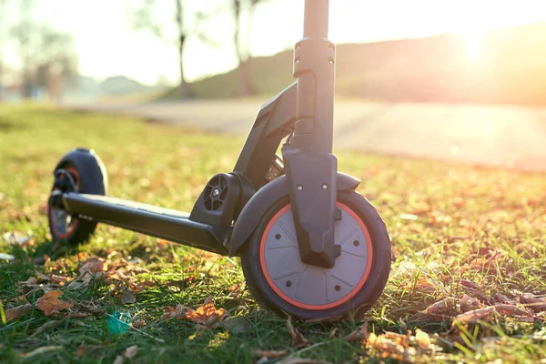 Outono Tiro Pôr Sol Com Scooter Elétrico Scooter Eco Amigável — Fotografia de Stock