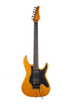 Tahta elektro gitar beyaz arkaplan üzerinde izole