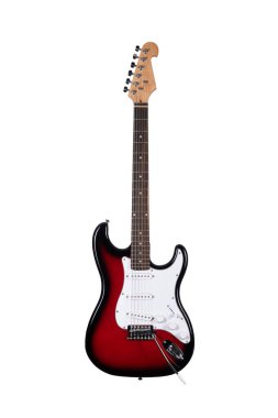 Kırmızı elektirikli gitar beyaz arkaplanda izole edildi