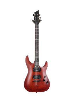 Kırmızı elektirikli gitar beyaz arkaplanda izole edildi.