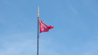 Flag of Turkey Waving in the wind in blue sky background, Slow Motion