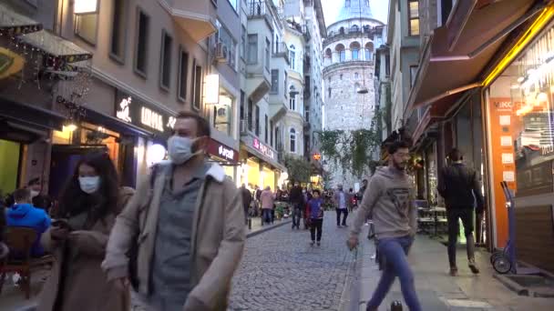 Wieża Galata Ulica Starym Mieście Stambuł Turcja Stambuł Wrzesień 2021 — Wideo stockowe