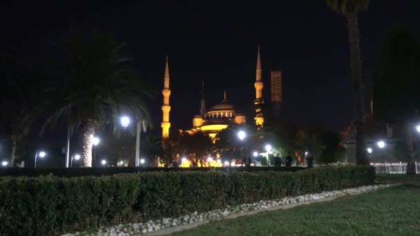 Istanbul Nacht Blauwe Moskee Sultanahmet Plein Turkije Istanbul September 2021 — Stockvideo