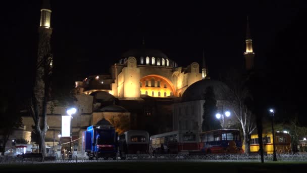 Noc Stambule Hagia Sophia Placu Sułtanahmeta Turcja Stambuł Wrzesień 2021 — Wideo stockowe