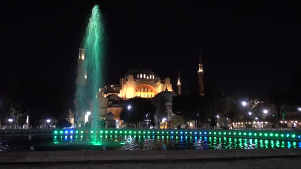 Istanbuler Nacht Hagia Sophia Sultan Ahmad Maydan Brunnen Türkei Istanbul — Stockvideo