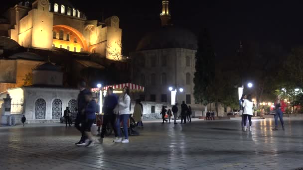 Noc Stambule Hagia Sophia Placu Sułtanahmeta Turcja Stambuł Wrzesień 2021 — Wideo stockowe