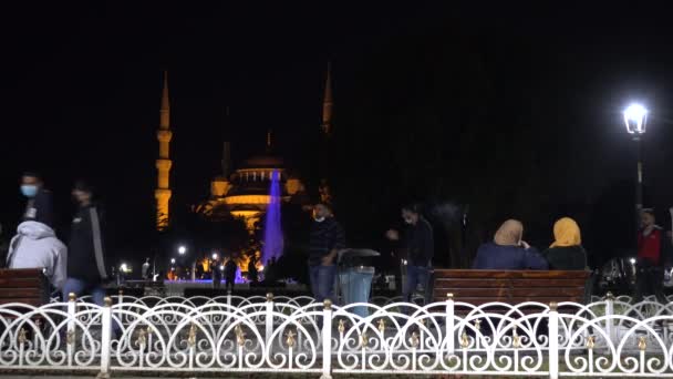 Istanbuler Nacht Blaue Moschee Sultan Ahmad Maydan Brunnen Türkei Istanbul — Stockvideo