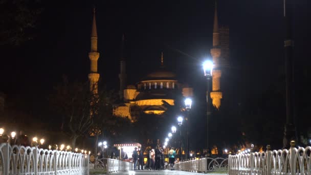 Стамбульська Ніч Блакитна Мечеть Площі Султанахмет Туреччина 2021 Вересня — стокове відео