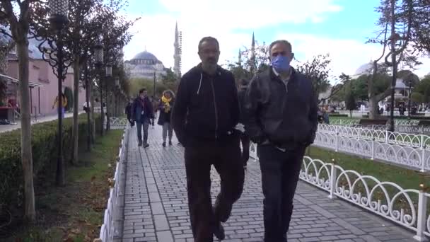 Mesquita Azul Istambul Praça Sultanahmet Pessoas Estão Andando Descansando Turquia — Vídeo de Stock