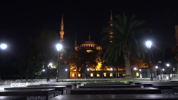 Стамбульская Ночь Голубая Мечеть Площади Султанахмет Турция Сентябрь 2021 Года — стоковое видео
