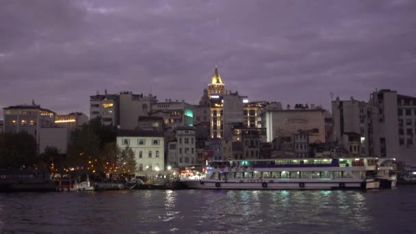 Malam Istanbul Teluk Tanduk Emas Pemandangan Menara Galata Turki Istanbul — Stok Video