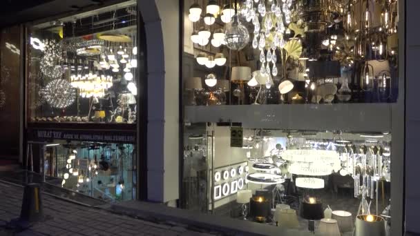 Toko Jendela Dengan Lampu Chandelier Dan Lampu Turki Istanbul September — Stok Video