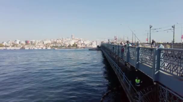 Istanbul Most Galata Rybáři Výhled Věž Galata Turecko Istanbul Září — Stock video